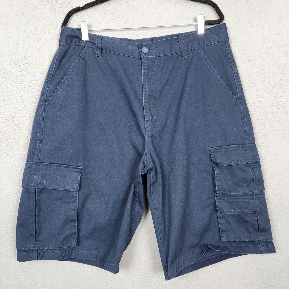 Wicked Stitch Cargo Shorts Mens 38 Blue Cotton Canvas Utility Pockets Casual